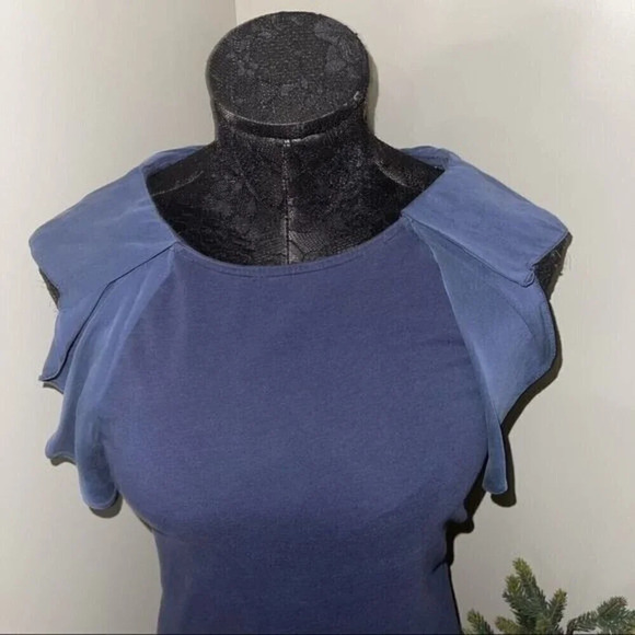 Theory True Navy Seriana Ruffle Shoulder Blouse Petite ❤️ - Picture 4 of 5
